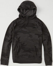 Abercrombie  Fitch A F Athletic Stretch Popover Hoodie Black Camo Medium - New