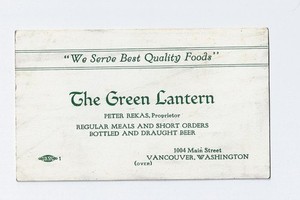 The Green Lantern - EARLY Restaurant Card & Mileage Chart - Vancouver Washington
