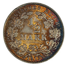 DEUTSCHES KAISERREICH 1/2 HALBE MARK 1913 A SILBER