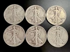 6 Silver Walking Liberty Half Dollars 1941 x3 1944 1945 1947 All Have D MintMark