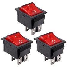 3pcs AC110V/120V Rocker Switch DPST ON-Off 4 Pin Red Light Illuminated Snap-i...