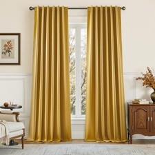 100 Blackout Faux Silk Curtains,Gold Noise Reduction Thermal Insulated Room ...