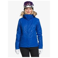 BNWT ROXY Ski Jacket Mazarine Blue Jet Ski Solid Women's Coat Faux Fur Hood NEW