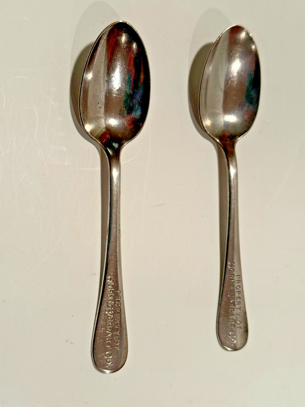 LOT OF 2 ANTIQUE HORN & HARDART SILVER PLATED TEASPOONS CIRCA 1902