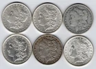 (6) MORGAN SILVER DOLLARS~ 1887 O, (2) 1881 O, 1890 O, 1896 P, & 1921 P~VG/BU