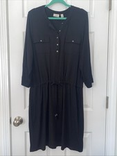 LL Bean Black Knit Shirt Dress Sz XL