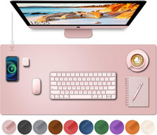 Desk Mat with Wireless Charging, Pink Mouse Pad with Wireless Charger, Desk Pad