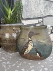 Antique Early Dickens Ware II Weller Sgraffito Loons Pillow Vase
