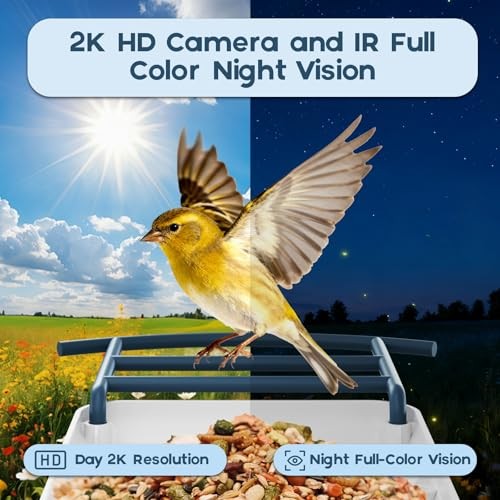 Bird Feeder with Camera-2K HD & Full Color Night Vision, Free BF002 Deep Blue