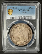 Chile - 1 Peso - 1884 So - PCGS MS62 - KM#142.1 - Silver .900
