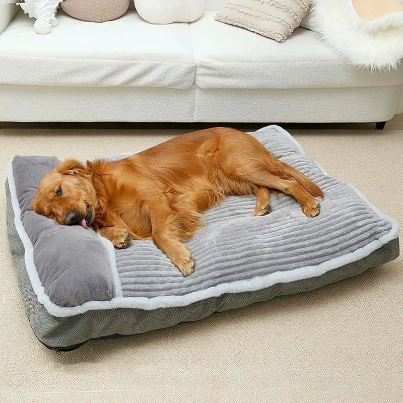 Dog Bed for Large Dogs with Pillow, Super Soft Crate & Sofa Pet Mattress Grey
