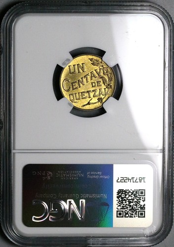 1943 NGC MS 64 Guatemala 1 Centavo Quetzal Bird Key Date Coin (24101501C) - Picture 6 of 6