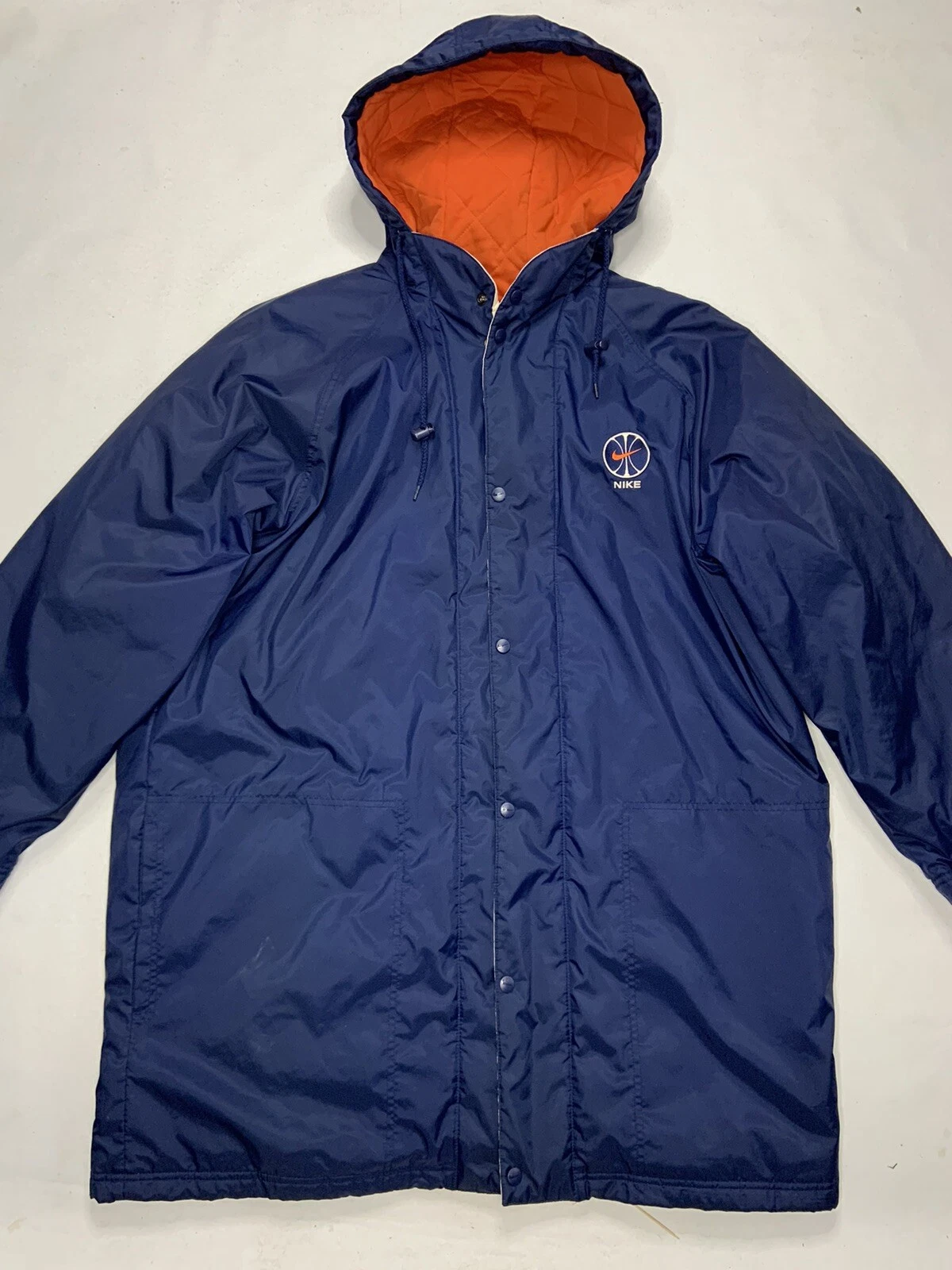 Nike Vintage 90s Basketball Men Blue Hooded Full Zip Puffer Jacket Parka XL 2XL