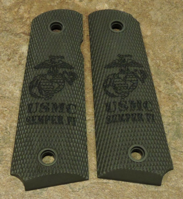 1911 GRIPS - ODG|BLACK - EAGLE GLOBE ANCHOR USMC SEMPER FI -.45, FULL-SIZE, AMBI