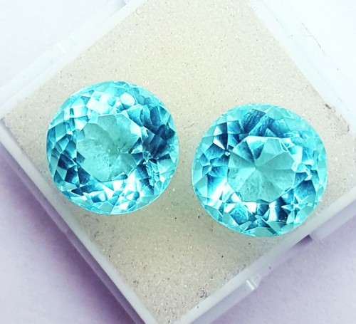 Aquamarine 10 to 12 Ct Loose Gemstone Round Shape Pair Certified R115 - Picture 3 of 8