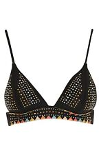 TOPSHOP New Studded Embroidered Bikini Top BRA Women's 12-14 US/18 UK Black NWT