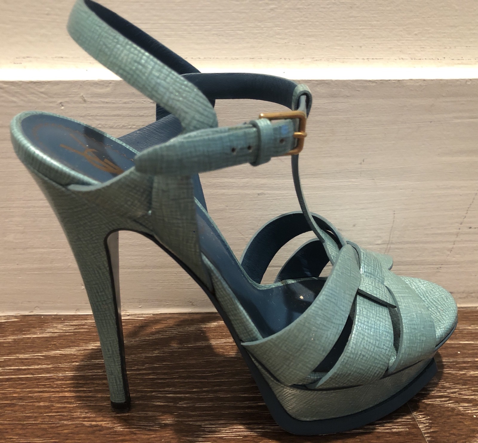 SANDALI CON TACCO 105 YSL YVES SAINT LAURENT AQUA TRIBUTE $995 TAGLIA 6