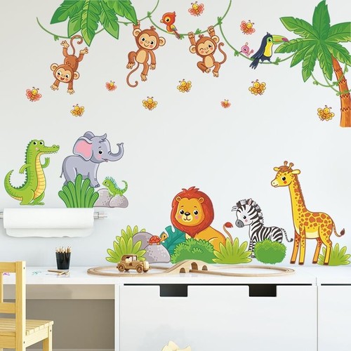 Cute Monkey Climbing Tree Wall Decals Jungle Animal Wall Stickers Kid Room Decor - Picture 3 of 56