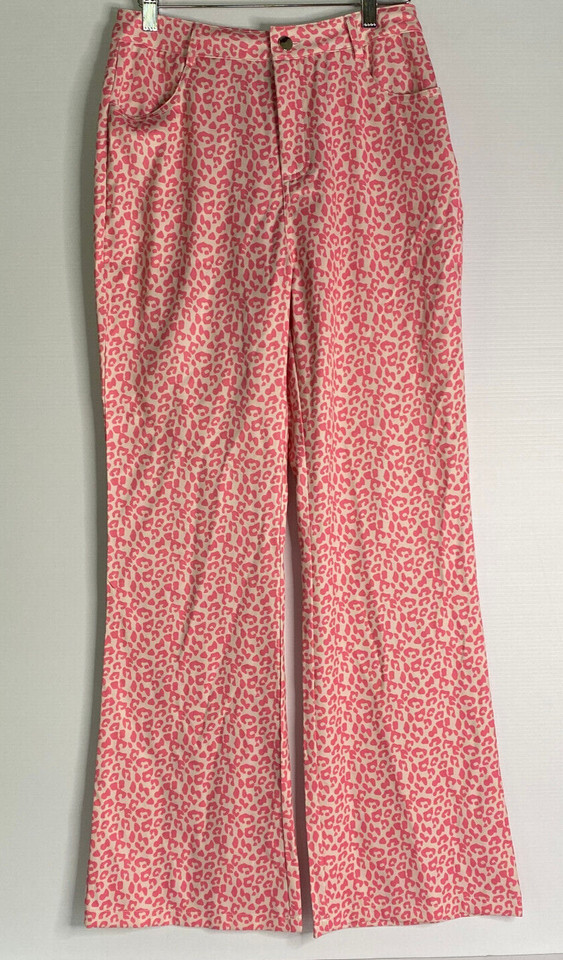 Princess Polly Pants Women 10 Pink Animal Print Flared High Rise Y2K Style Play