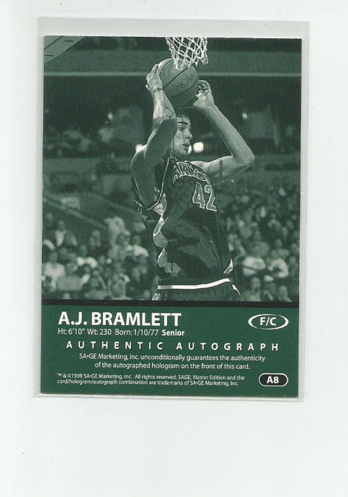 1999 SAGE AUTOGRAPHS BRONZE #A8 A.J. BRAMLETT 140/650 | eBay