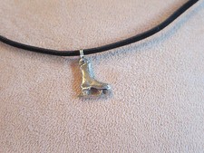 Figure Skate Pewter Charm Faux Suede Necklace - Additional colors available
