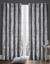 Luxury Crushed Velvet Curtain Pair Eyelet Ring Top Fully Lined Ready Curtains