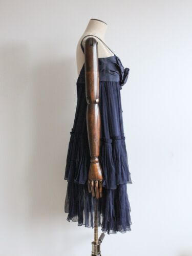 Christian Dior by John Galliano A/W08 Navy Silk Chiffon Babydoll Dress - Picture 3 of 9