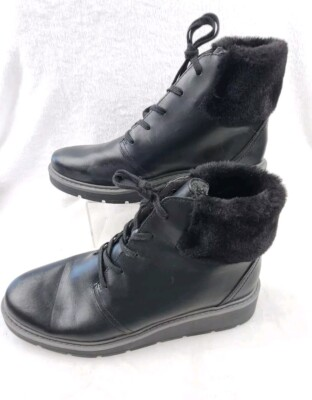 #ad Clarks Andie Go Ankle Boots Black Leather Faux Fur Cuff Womens Boot Sz 9 NEW $27.00