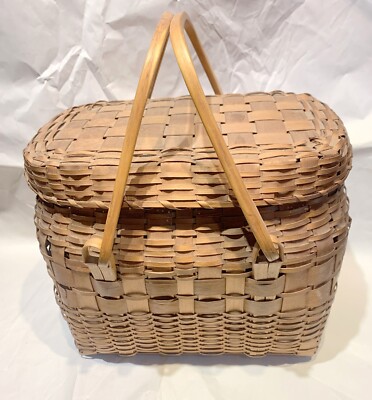 NATIVE AMERICAN ASH WOVEN BASKET SENECA NATION 1938 - GOWANDA INDIAN RESERVATION