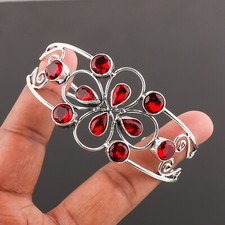 Red Garnet Gemstone 925 Sterling Silver Handmade Jewelry Adjustable Cuff"