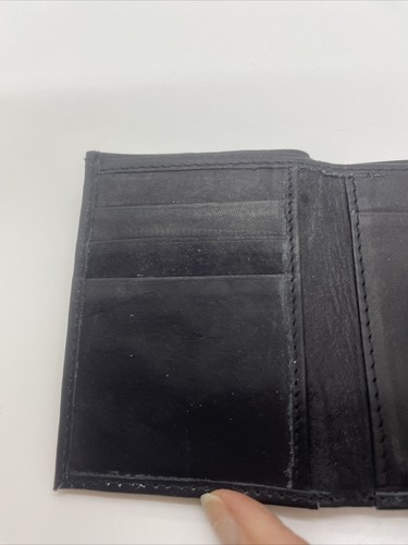 Embossed Detroit Lions Tri-Fold Solid Black LEATHER Wallet Genuine Cowhide VTG? - Picture 4 of 11