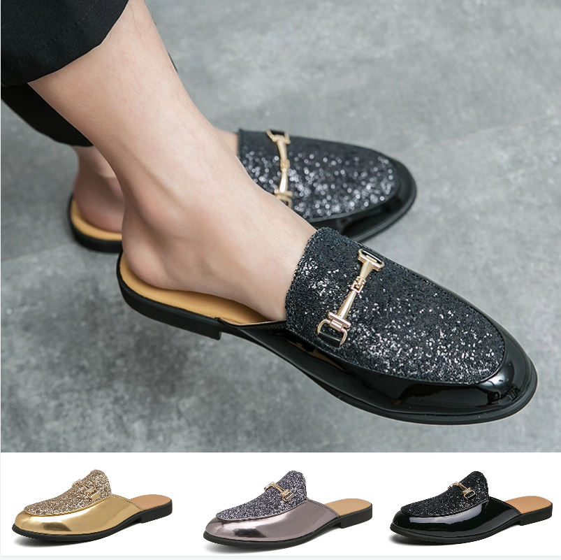 PANTOFOLA D’ORO Scarpe uomo estive mulo glitter paillettes metallo ciabatte outdoor mocassini piatti scarpe