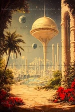 FANTASY SCI-FI CITY ART PRINT, Futuristic City Ruins Decor, Metropolis Poster