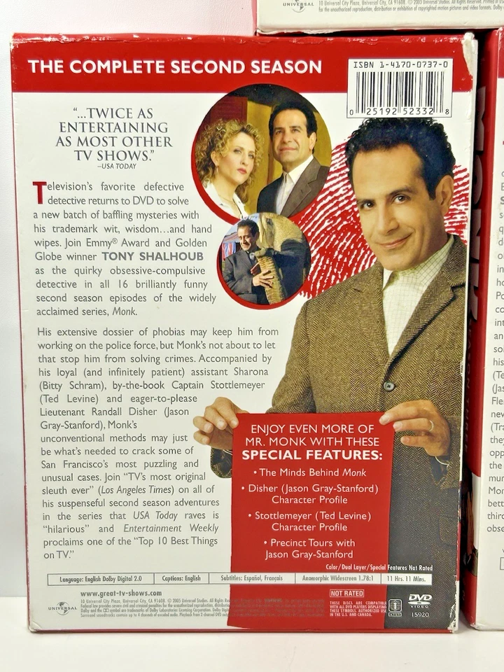 Monk (DVD, 2002-2004) The Complete Season 1-3 Detective Comedy TV Series - Image 4 of 4