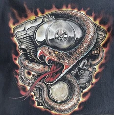 Hot Leathers Men Large T Shirt Black Graphic Rattlesnake Engine Biker Motorcycle