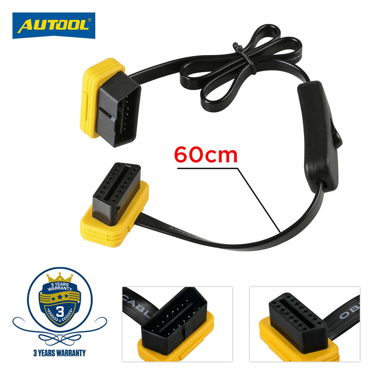 OBD2 16Pin Extension Cable with Switch ON/OFF Connector Adapter