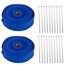 2 Roll X 2 X 50ft Exhaust Header Fiberglass Heat Wrap Tape W20 Steel Ties Blue
