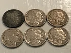 SIX (6) U.S. 1937 INDIAN HEAD - BUFFALO NICKELS 5-P, 1-D ALL GOOD  CONDITION