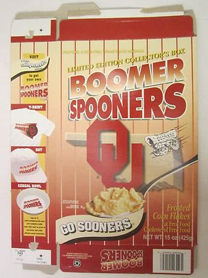 Cereal Box 2001 BOOMER SPOONERS Oklahoma Sooners 15 oz by PLB Sports [G7e10]