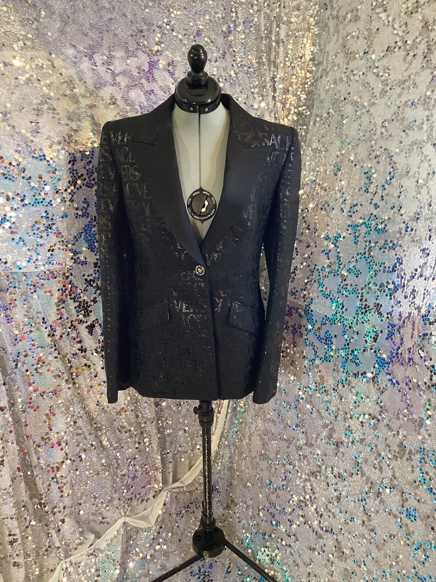 Versace Women's All-Over Black Single Breasted Blazer Sz 38