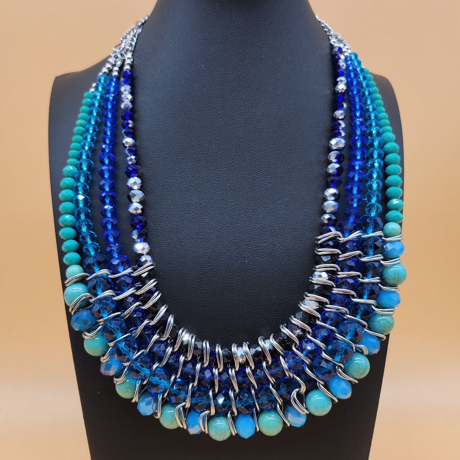 Blue/Green/Black/Silver Multi Strands Costume Jew… - image 1