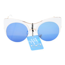 Sunglasses Fashion UV400 Protection Women Cat Eye White Frame Blue Lens