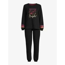 Joyspun Women's French Terry  Pajama Set 2-Piece-Black-3X 22W/24W -NWT