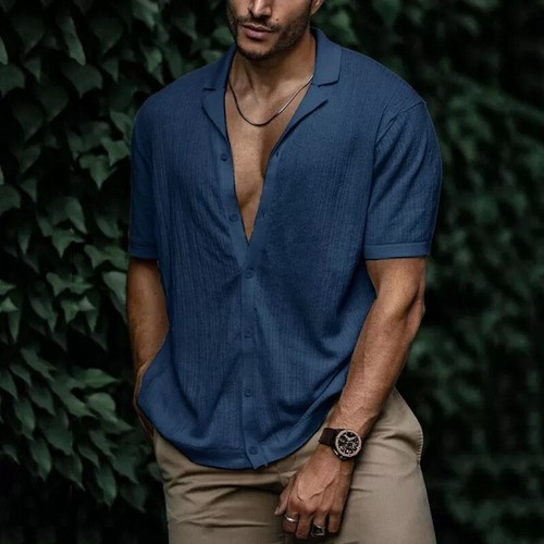 Leinen Herren Freizeit Baumwolle Hemd Kurzarm Lose Bluse Button Down Hemden Tops - Bild 11 von 24
