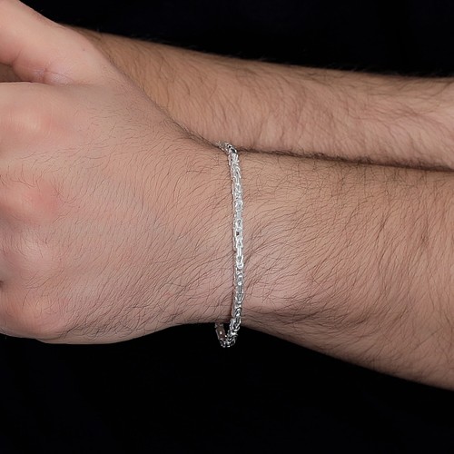 Solid Silver 925 Sterling Shiny Rope Chain Elegant Male King Bracelet - Picture 3 of 4
