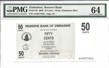 Zimbabwe - 50 Cents - 2006 - P-36 - UNC - PMG 64