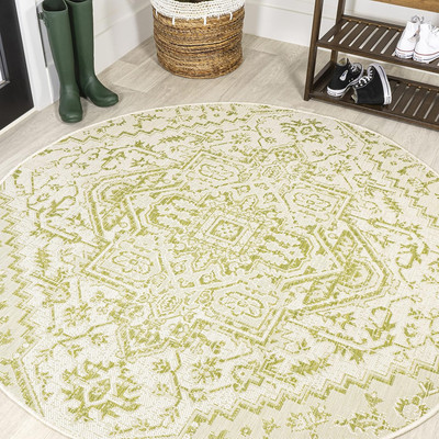 SMB105E-5R Estrella Bohemian Medallion Textured Weave Indoor Outdoor Area Rug, C