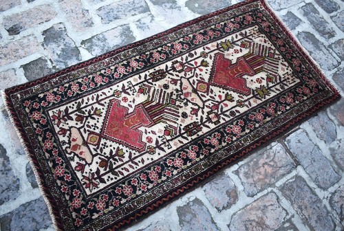 White Handmade Afghan Floral Area Rug 2x4 ft Small Vintage Oriental Persian Rug - Picture 4 of 10