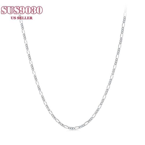 925 Sterling Silver Necklace Chain Figaro Jewlery Thin Necklace Gift - Afbeelding 1 van 7