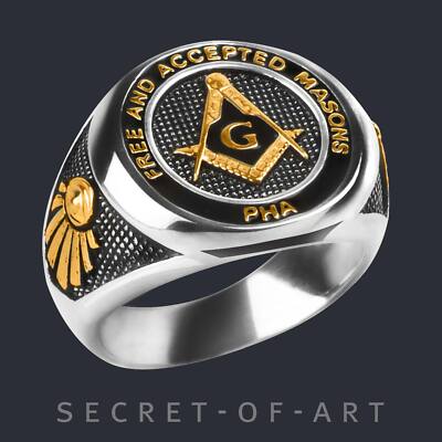 Freimaurer Ring Masonic PHA Prince Hall Silber 925 G Winkel Alles sehendes Auge
